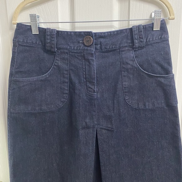 Talbots Size 8 Dark Blue Denim‎ Jean Skirt Stretch Knee Length Front Pleat-cute! - Picture 2 of 7